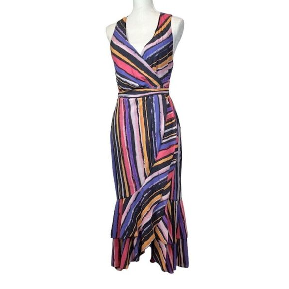Great Jones Vibrant Orchid Wrap Dress Midi Layered Orange Purple Pink Medium - Picture 2 of 13